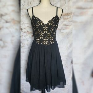 Catherine Malandrino Black Lace Bodice Midi Dress